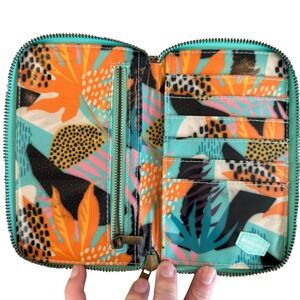Wander Wallets Y2K Tropical Leaf Print Zip Around Travel Organizer Card Case